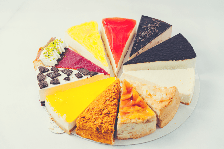 五顔六色，不同口味的蛋糕