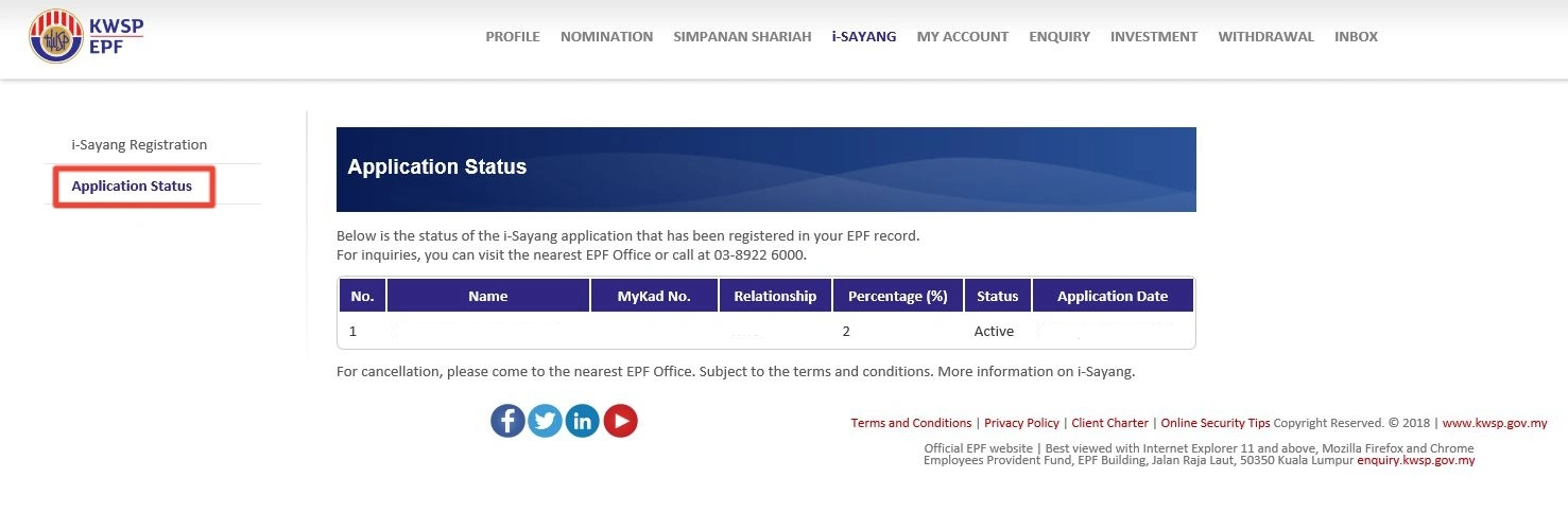 EPF i-Sayang 追踪申请进度
